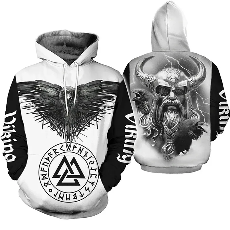 2024 Mens Felpe con cappuccio Eagle Tattoo Pattern Vikings 3D stampato Moda Casual Harajuku Hip Hop Autunno e inverno Sudaderas oversize — image 23