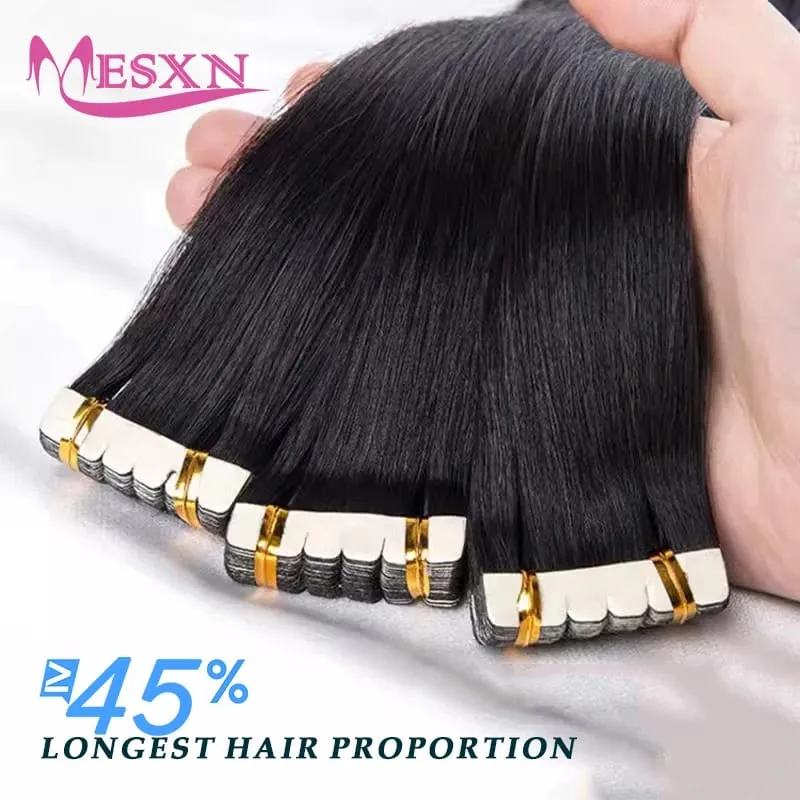 High Quality Straight Mini Tape In Human Hair Extensions Real Natural Hair Extension Black Brown Blonde Invisible Thicken — image 2
