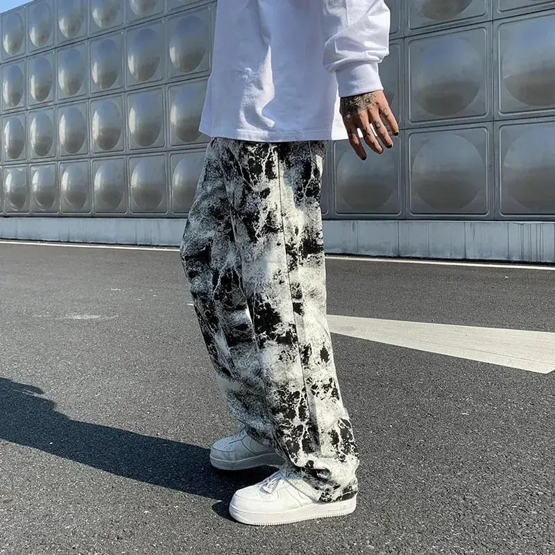 Jean imprimé unisexe, taille élastique, pantalon de nettoyage, mode pour hommes, Style coréen, pantalon ample Hip Hop, printemps 2025 — image 3