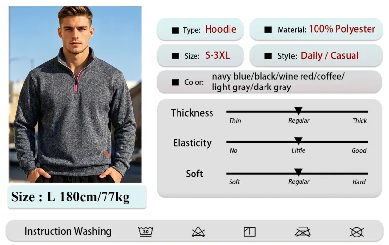 Set 2 Keping Lelaki 1/4 Zip Baju Leher Olok-olok, Pullover Bergaris Bulu dengan Cuff Berusuk Atasan Kasual Hangat untuk Pakaian Harian Musim Gugur Musim Gugur — image 19