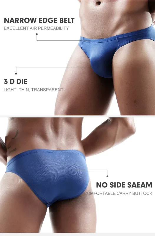 2 pezzi mutande da uomo in seta di ghiaccio traspirante sexy sottile U convesso trasparente un pezzo pantaloncini a triangolo a vita bassa testa — image 6