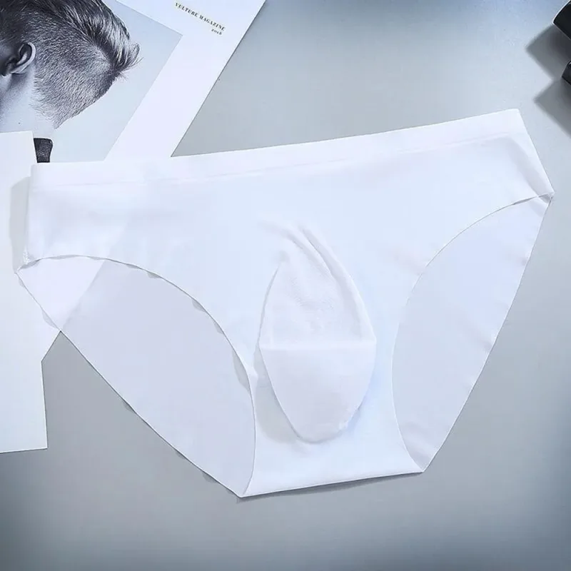 Sexy Men's Panties Ice Cool Breathable Semi Transparent Brief Solid Color Middle Waist Underwear Pump Man Bulge Pouch Briefs — image 5
