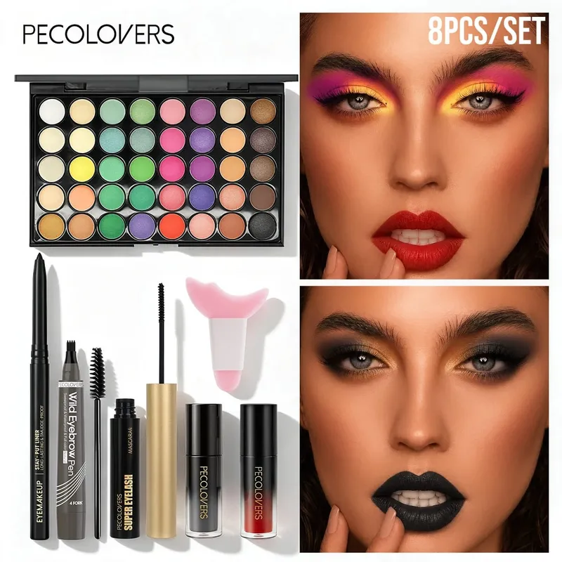 8 stk Makeup Kit Ansigtskosmetisk sæt med flerfarvet øjenskyggepalet Eyeliner Øjenbrynspen Mascara Lipgloss — image 3