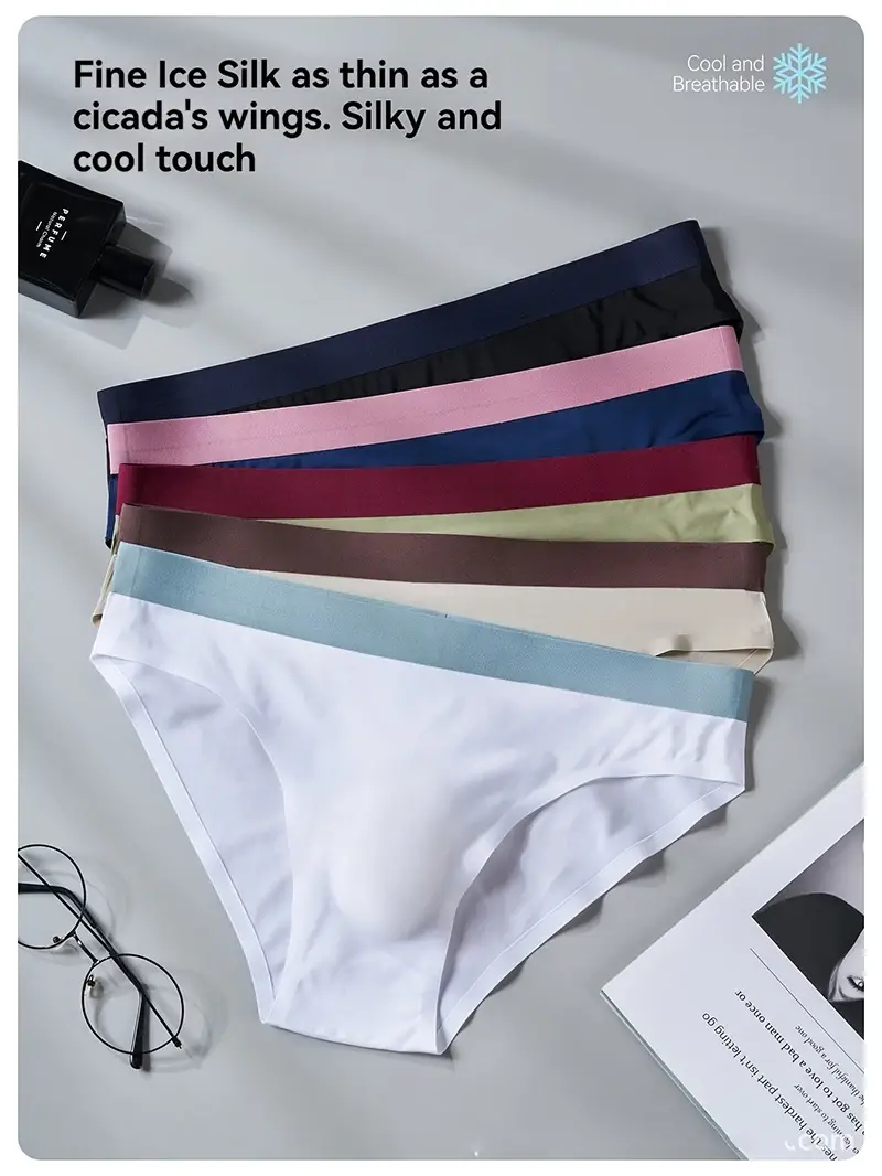 Mutandine da uomo sexy Senza cuciture in seta di ghiaccio Slip ultrasottili Mutande traspiranti ad asciugatura rapida 3D Bulge Pouch Intimo Cueca Homme — image 3