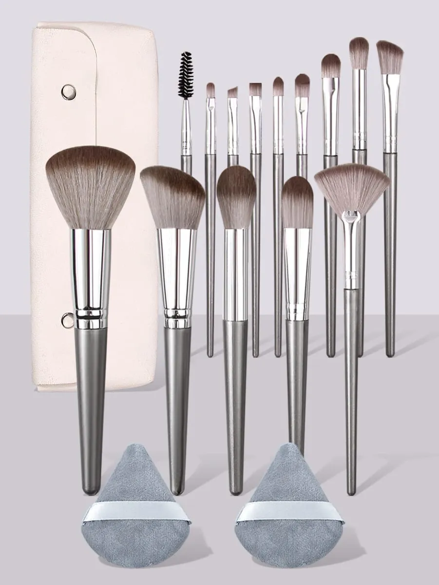 Bløde makeup-børster sæt med trekantpudder, bærbar taske Foundation Blush øjenskyggeblandingsværktøj til kvinder, begyndere — image 2