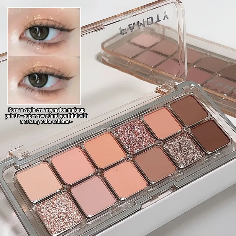 12 สีความอิ่มตัวต่ำ Matte Eyeshadow Palette ชา Apricot Earth Tones Long Lasting Pearlescent Matte Eye แต่งหน้าสำหรับทุกวันใช้ — image 5