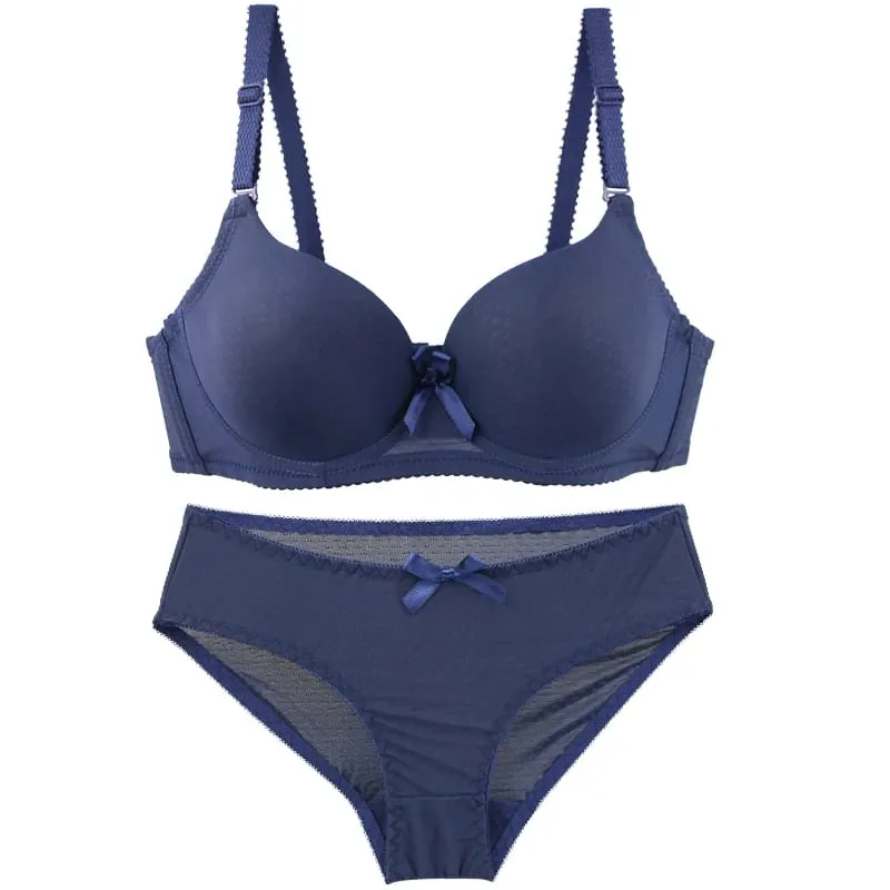 2025 New Sexy Bow Sweat Absorption Plus Size Bras Set Solid Smooth Seamless Breathable ABC Cup Underwear Plus Up Lingerie — image 3