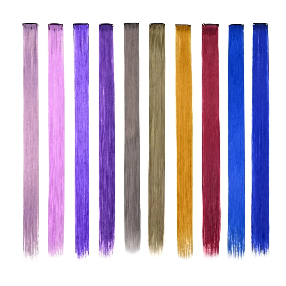 10 PCS Colored Clip in Hair Extensions 22 Inch Rainbow Straight Synthetic Hairpieces For women Cosplay Party Christmas New Year — image 12