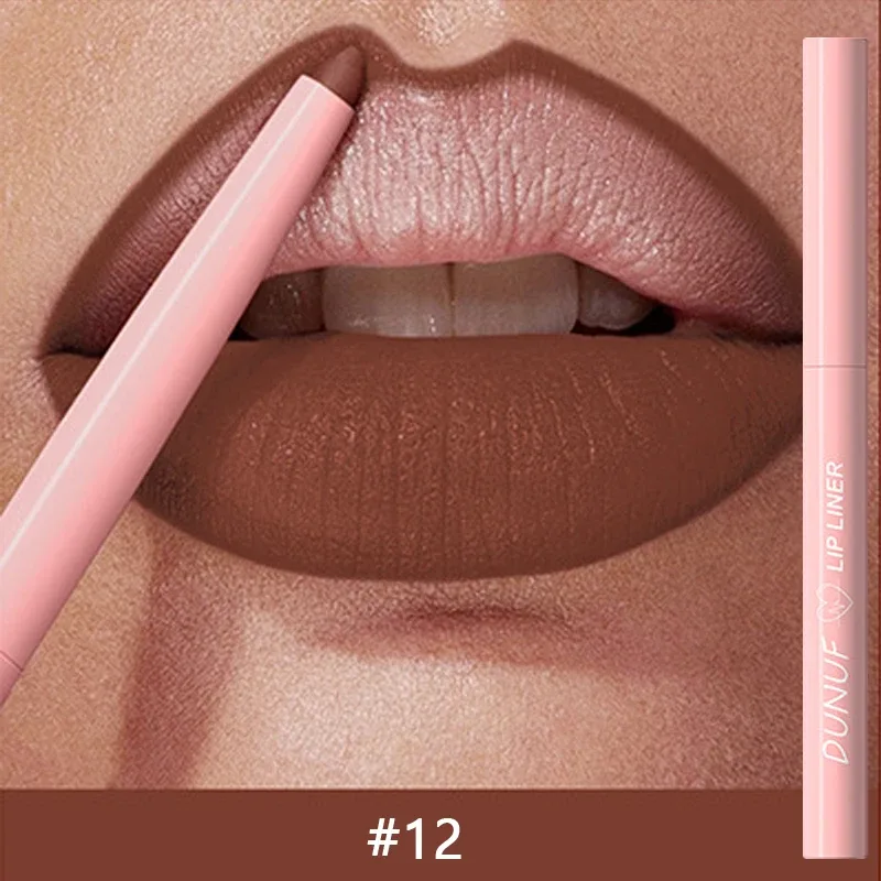 12 สี Matte สีแดงสีน้ำตาล Lipliner ดินสอกันน้ำ Non-stick Cup Slim ลิปสติก Make Up Nude Pink Lip Liner เค้าร่าง Lip Contour — image 14
