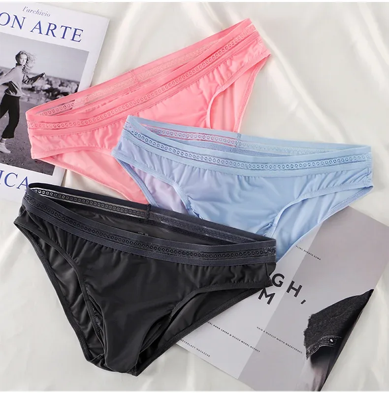 Calzoncillos de seda helada para hombre, ropa interior ultrafina de secado rápido con cintura de encaje elástica, ropa interior de Bikini transpirable sin costuras, 1/3 Uds. — image 27