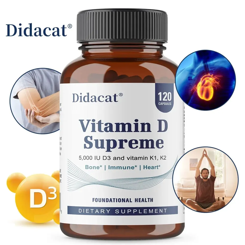 วิตามินดี Supreme 5000 IU - รองรับระบบภูมิคุ้มกัน + สุขภาพกระดูก - อาหารเสริมวิตามิน D3 ปราศจากกลูเตนพร้อมวิตามินเค — image 1