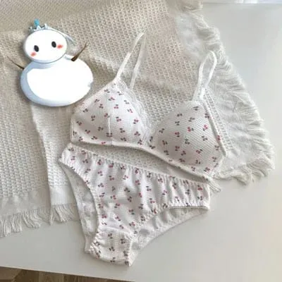 Sød japansk Lolita BH-sæt Cherry Strawberry Print Trådløs, ikke-polstret Bralette Anti-Sagging Comfort AB Cup MOYISU 32-38 Sexet — image 10