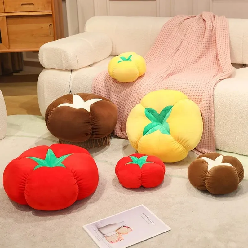 Kawaii simulace Veggie Ovocný plyšový polštář Tomel Houba Shiitake Rajče Měkký dekor Polštář do ložnice Dárek na pohovku