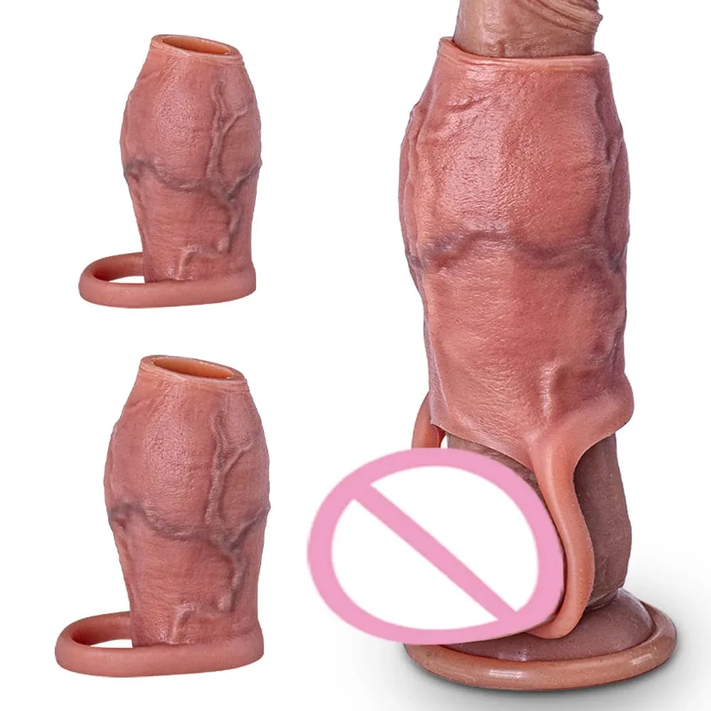 Man Dick powiększenie nasienia pierścień zabezpieczający dla mężczyzn opóźniony wytrysk miękki silikonowy nakładka na penisa Hollow Cock Ring dla dorosłych 18 + Sex zabawki — image 1