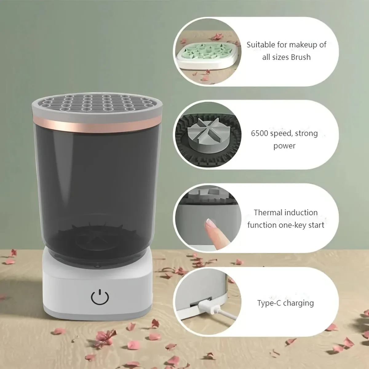 Elektrisk Makeup Brush Cleaner Automatisk kosmetisk børste rengøringsværktøj Hurtig dybderengøring til alle størrelser børster holdbare — image 3