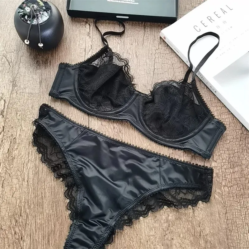 ผู้หญิงเซ็กซี่ชุดชั้นในชุดภาษาฝรั่งเศสคำ Ultra Thin Bra ชุด Patchwork ผ้าไหมชุดชั้นในสบาย Breathable Underwie Bras และกางเกงชุด — image 6