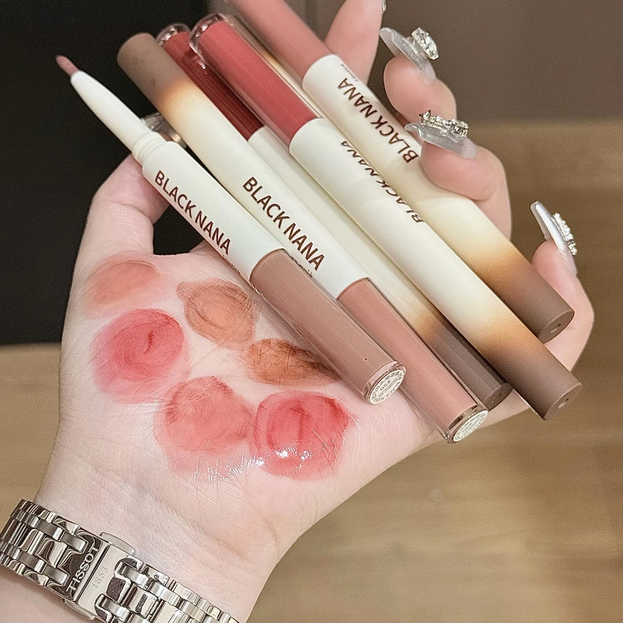 Lucidalabbra a doppia testa Matita labbra Contorno labbra Trucco Matita labbra nuda opaca Lava Cioccolato Marrone Specchio Lucidante per labbra Tinta labbra — image 6