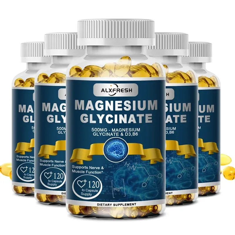 Originální doplněk Magnesium Glycinate 500 mg – vysoká absorpce pro spánkové svaly a klidnou podporu – D3 B6 Zinek