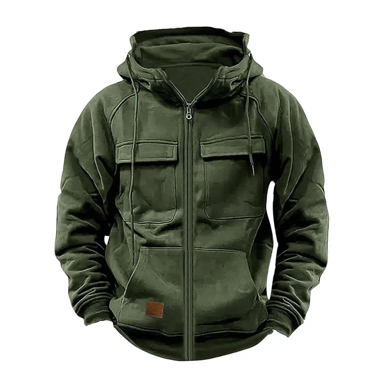 Nouveau automne hiver hommes à capuche solide vestes à capuche Multi poches mâle sweats à fermeture éclair sport en plein air manteau à capuche décontracté — image 4