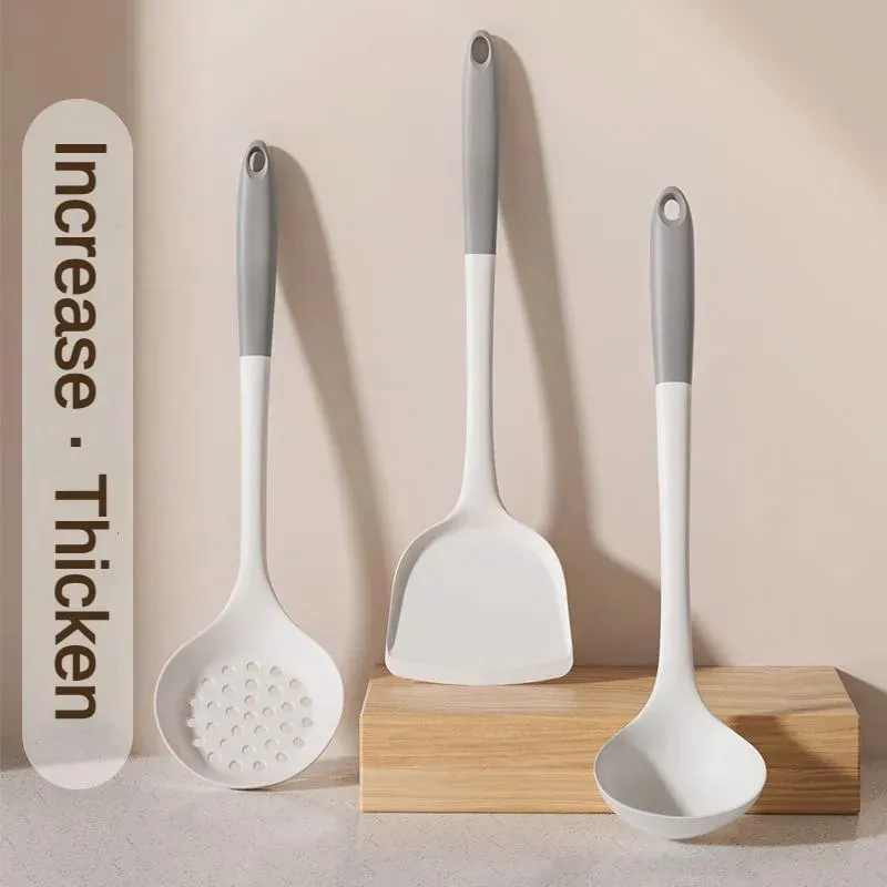 Juego de 1/2/3/4 espátula de silicona gris y blanca, juego de cuchara para sopa, sartén antiadherente, herramientas de cocina, kit de cocina