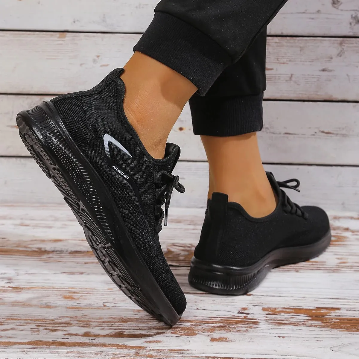Men Breathable Knitted Running Shoes Anti Slip Trainers Arch Support Shock Absorbing EVA Sole Low Top Lace Up Sports Footwear — image 2