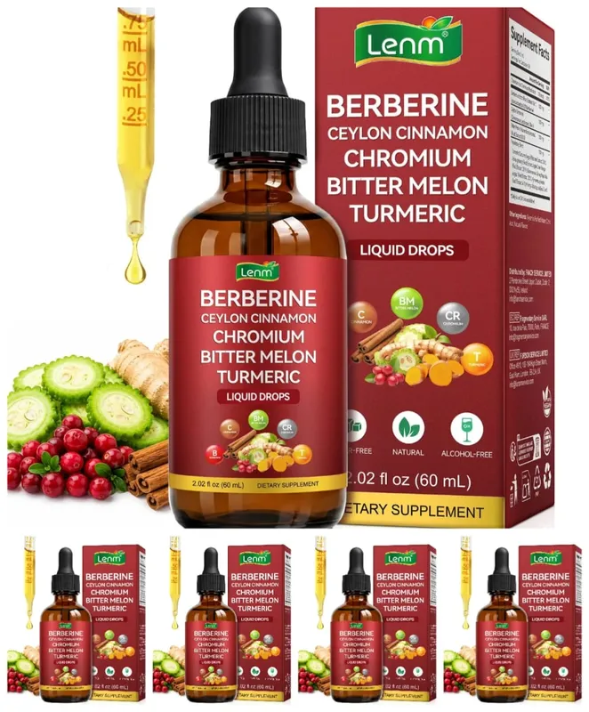 Lenm Berberine Liquid Drops with Ceylon Cinnamon Chromium Bitter Melon Turmeric for Metabolic Wellness Support 60ml 30 Servings — image 11
