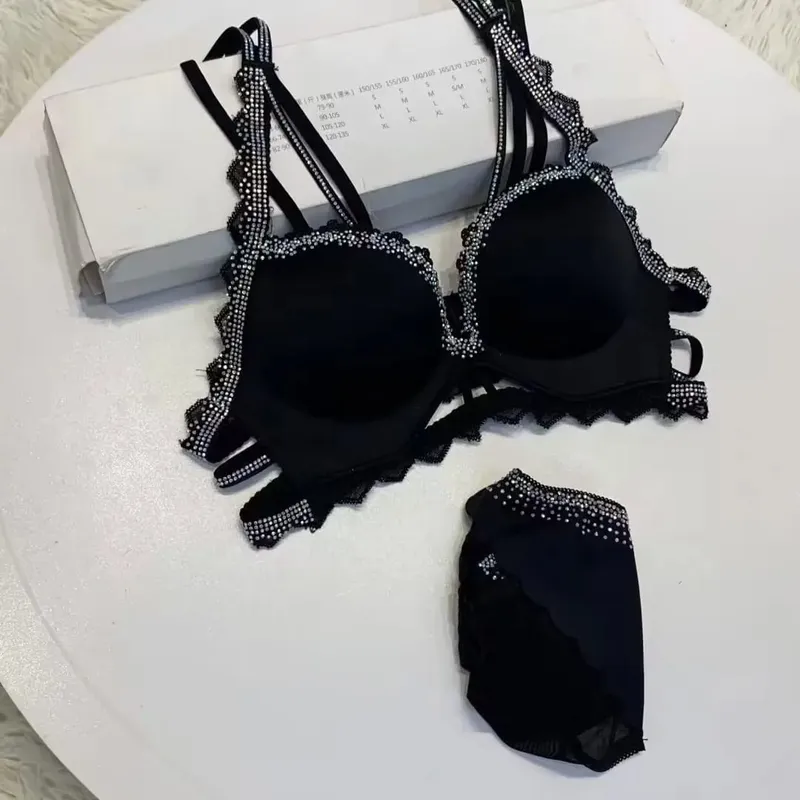 (Bralette Voor Kleine Borsten) Nieuwe Strass Luipaard Print Verdikte Lingerie Kleine Borsten Verzamelen Hol Vrouwen Bh Set — image 2