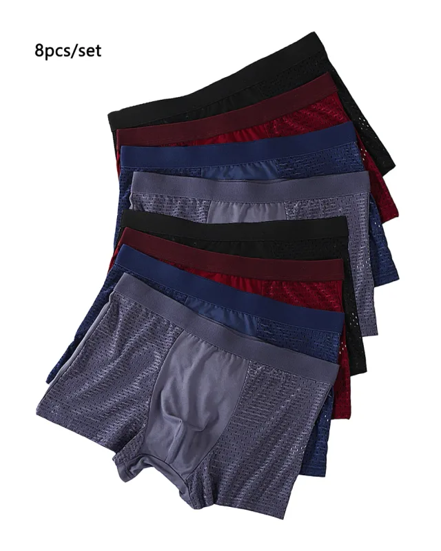 8pcs/set Men's Underwear Ice Silk Mesh Men Panties Breathable Traceless Fashion Panties Male Solid Color Boxer Shorts — image 1