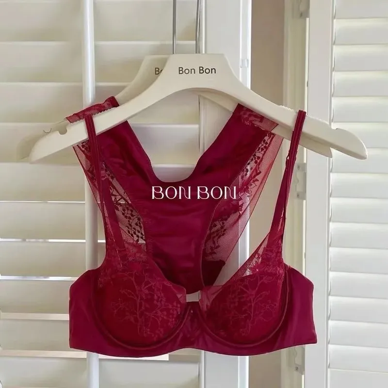 Ensemble soutien-gorge et culotte en dentelle pour femmes, Bralette élégante, bonnet Triangle sans fil, sans armatures, sous-vêtements fins, froncés, ensemble de Lingerie confortable — image 9