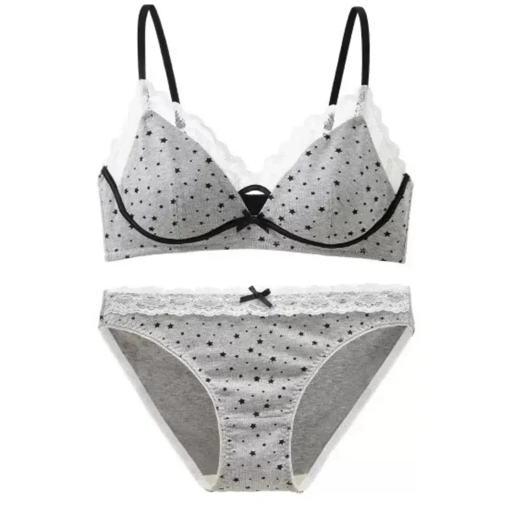 여자 폴카 도트 스타 레이스 무선 브래지어 얇은 푸시 업 안티 처짐 Bralette 작은 가슴 리프트 십대 소녀 캐주얼 매일 브래지어 뜨거운 — image 1