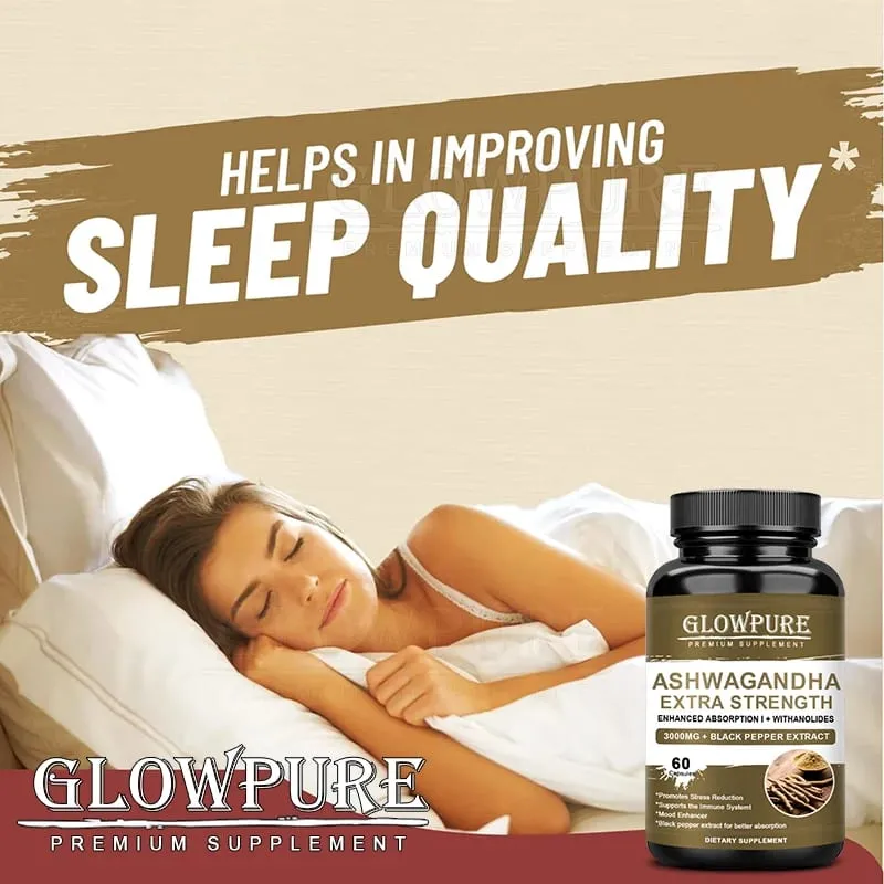Capsules d'extrait de racine d'Ashwagandha pour l'humeur, le stress, la santé, le sommeil, le calme du cerveau, soutien énergétique, formule premium sans OGM — image 3