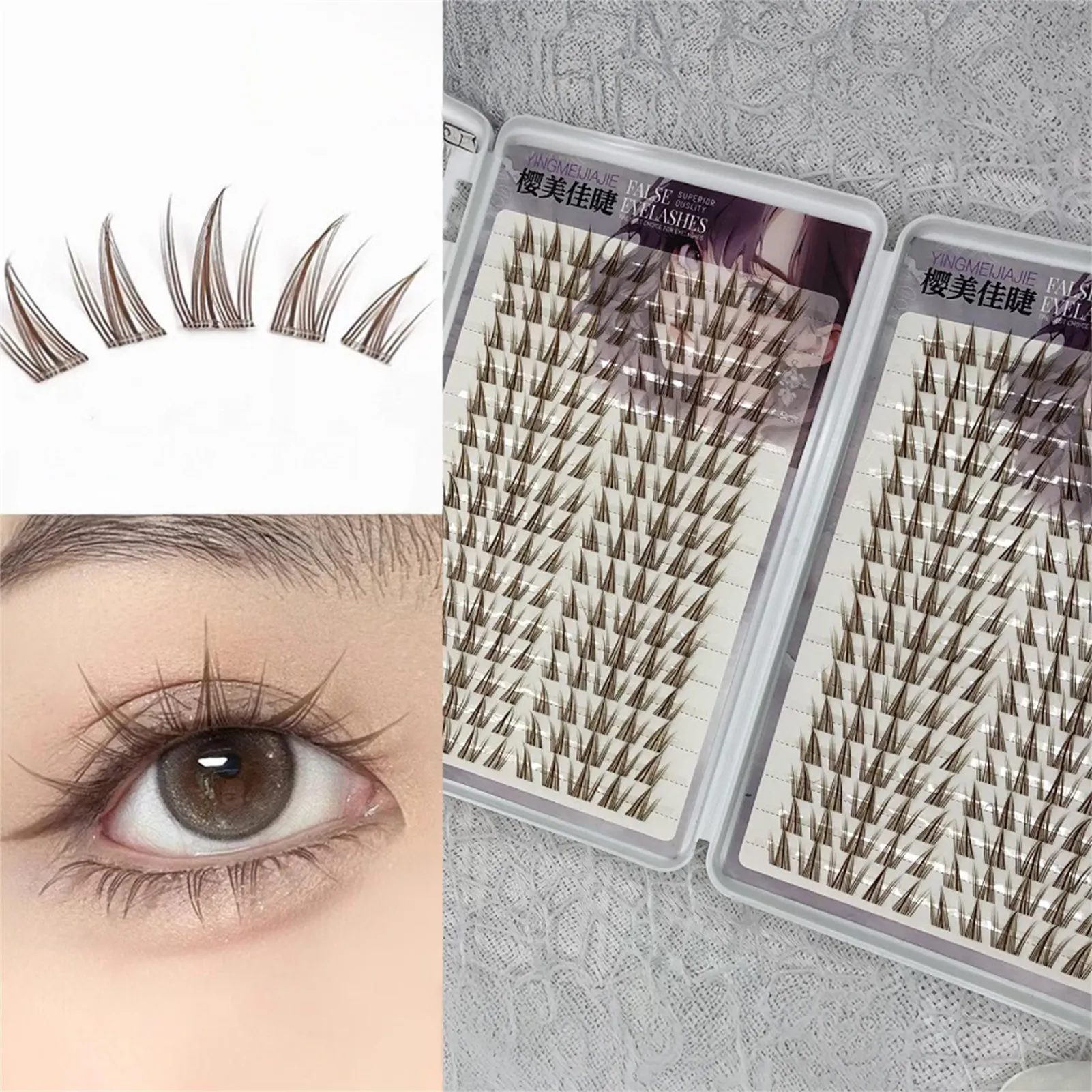 Slunečnicově hnědé umělé řasy 11-13 mm Smíšené prodloužení řas pro panenky Natural Wispy Soft Comic Eye Lashes Makeup Tool — image 2
