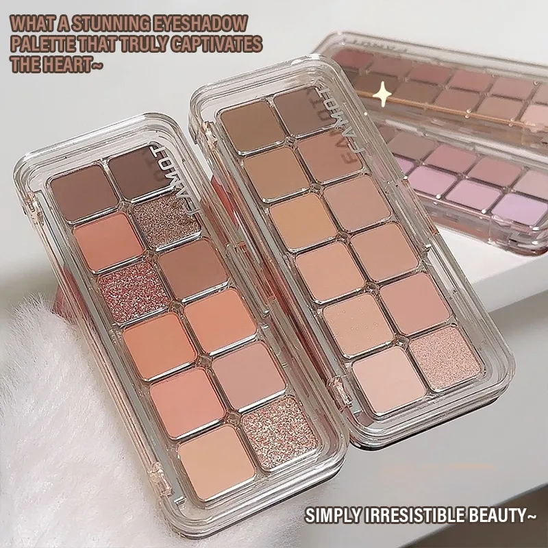 12 สีความอิ่มตัวต่ำ Matte Eyeshadow Palette ชา Apricot Earth Tones Long Lasting Pearlescent Matte Eye แต่งหน้าสำหรับทุกวันใช้ — image 6
