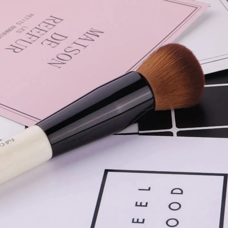 Berus Mekap Serbuk Pemegang Kayu Bulu Bulat Lebat Liputan Penuh Berus Serbuk Wajah Blush Contour Berus Alat Solekan — image 3