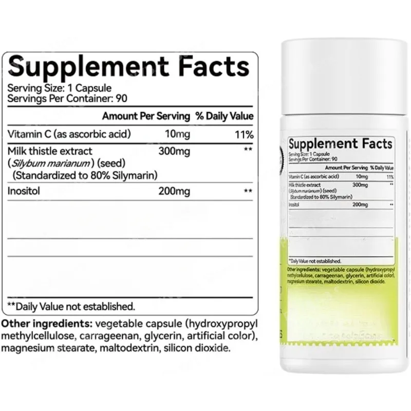 Milk Thistle Extract 300mg Capsules with Vitamin C Inositol Herbal Supplement 90 Capsules Non-GMO Gluten Free — image 4