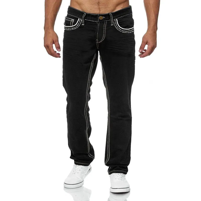 Jeans Pria Celana Lurus Hitam Celana Kasual Denim Saku Musim Semi Autmun Celana Jeans Pria Kualitas Tinggi Biru Muda — image 6