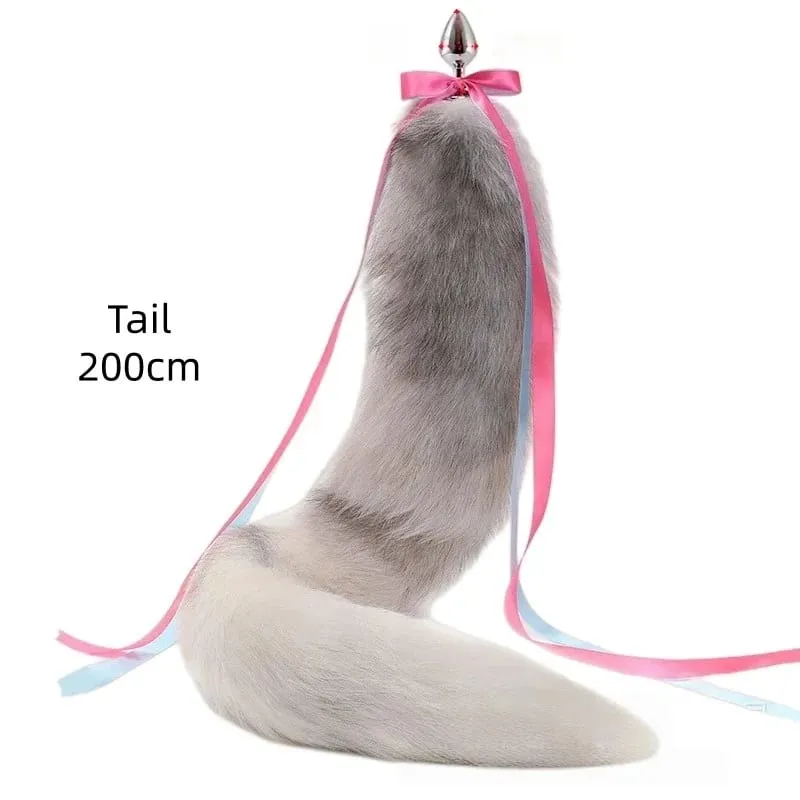 200 cm měkký anální kolík z pravé kožešiny Fox ocas s děleným designem kovový anální kolík pro ženy Cosplay Kostýmy Flirt Smyslové sexuální hračky — image 12