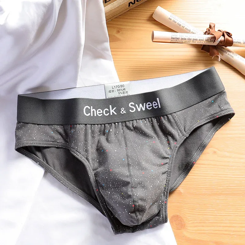 Bedruckte gepunktete Unterwäsche für Herren aus reiner Baumwolle, Dreieckshose, Sommer, Sport, Jugend, lockere und atmungsaktive Dreieckshose
