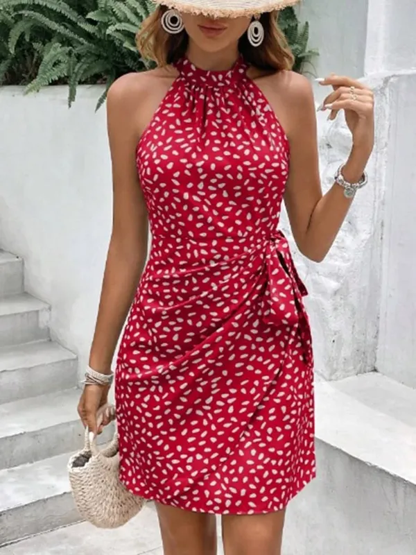 Mini abiti a pois tinta unita Abito da donna a canotta senza maniche con lacci Abito da festa estivo per le vacanze — image 7