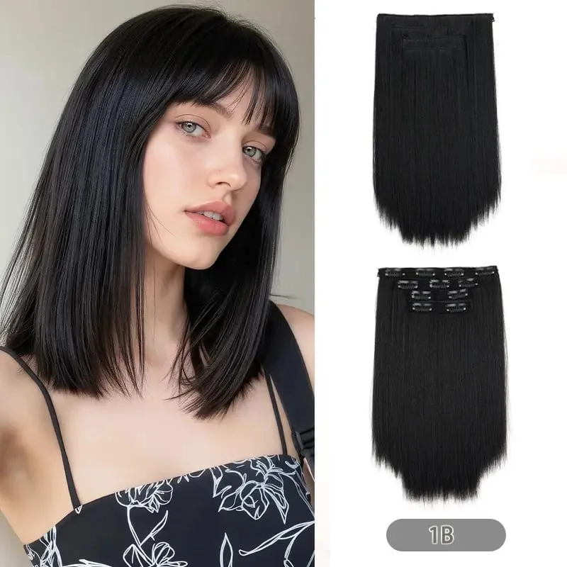 Extensions capillaires synthétiques à Clips 35CM, postiche courte et lisse, postiche Blonde noire, faux cheveux résistants à la chaleur, 4 pièces/ensemble — image 8