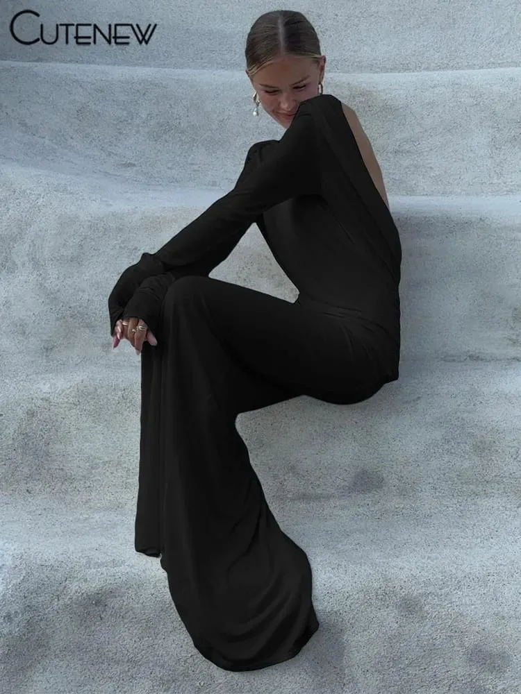 Cutew High Street Wanita Maxi Dresses Klasik Solid Backless Sarung Lengan Penuh Jubah Ringkas Wanita Elegan Jamuan Vestidos — image 5