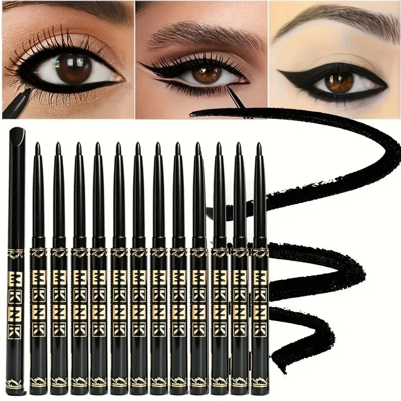1-12pcs Pensil Celak Hitam Kalis Air Kalis Calit Aplikasi Mudah Dipintal Gel Mata untuk Solekan Mata Punk Tebal Mesra Permulaan — image 2