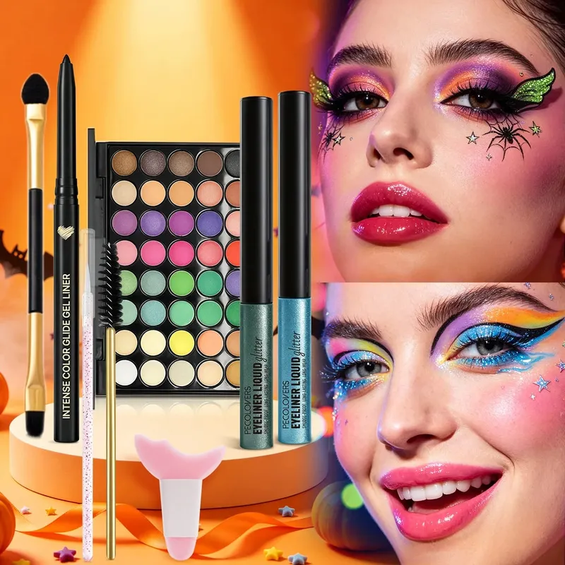 8 ชิ้น/เซ็ตฮาโลวีน Carnival Eye แต่งหน้า Bright สีอายแชโดว์ Sparkle Liquid Eyeliner Eyebrow ปากกาแปรงตา — image 7