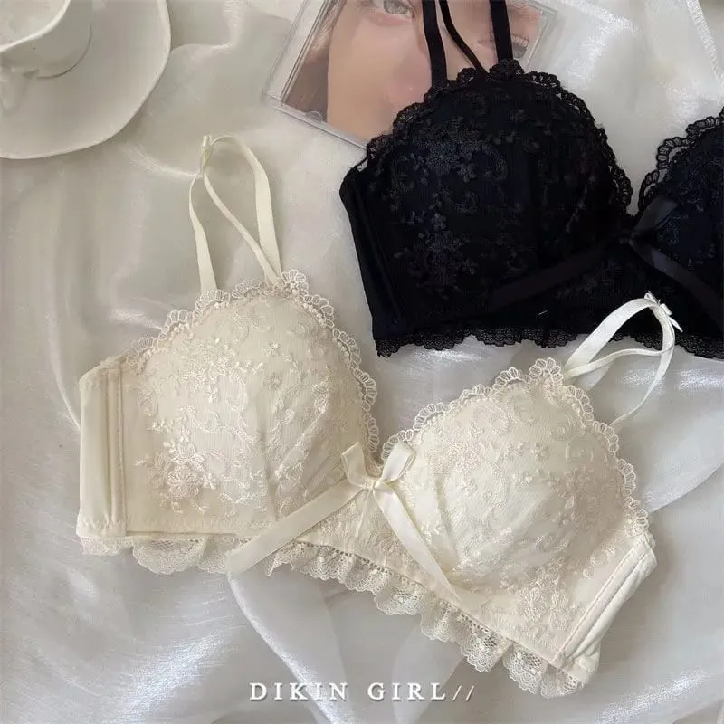 Set reggiseno sexy ricamato in pizzo con piccolo petto raccolto per la collezione di seni accessori senza set di biancheria intima con bordi in acciaio — image 6