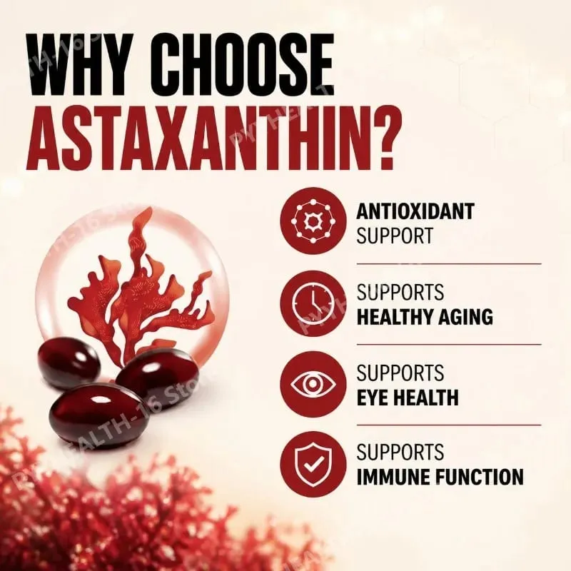Astaxanthine Softgels 12 mg van microalgen Drievoudige sterkte antioxidant Ondersteuning voor huidveroudering Ooggezondheid 120 Softgels — image 3