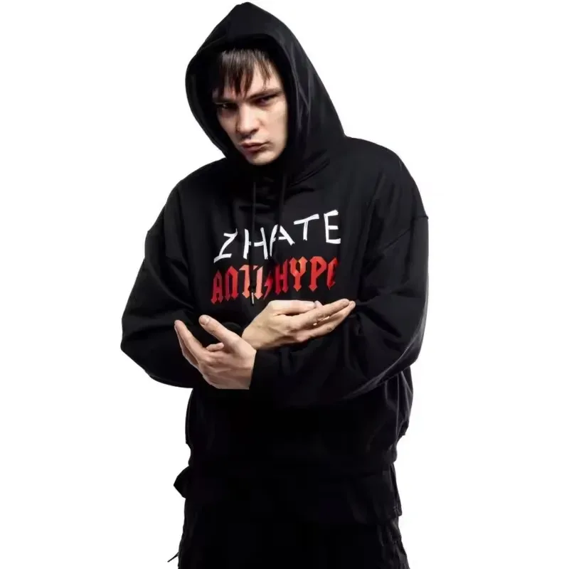 Herren Hoodies I HATE ANTIHYPE Brief Harajuku Übergroßer Pullover Print Sweatshirt Hip Hop Mode Y2k Langarm Tops Kleidung — image 5