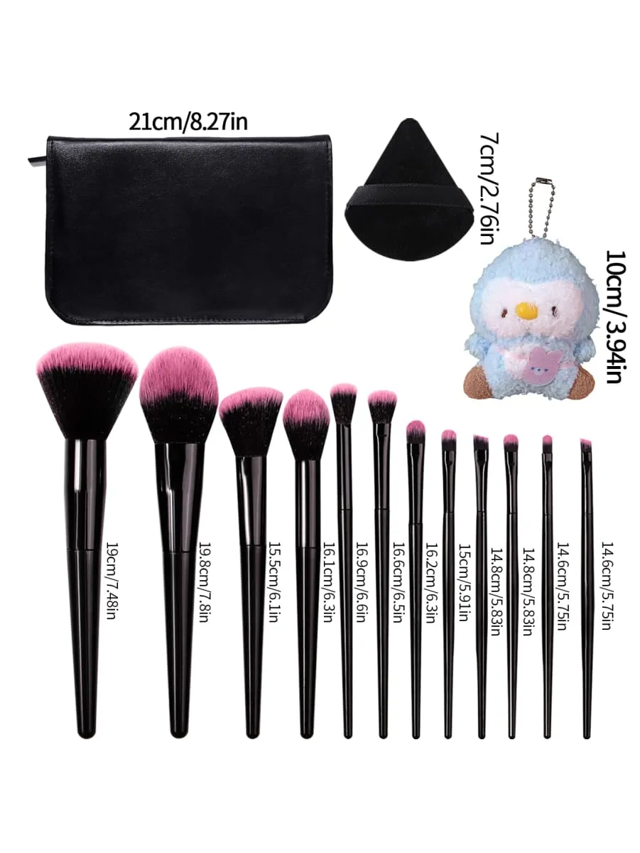 16 pezzi set di pennelli per trucco rosa sfumato pennelli cosmetici morbidi per capelli sintetici viso occhi con 2 soffi di polvere di velluto a triangolo nero mak — image 2