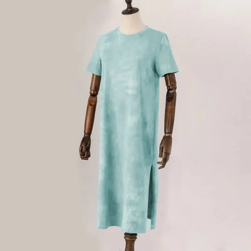 Original Casual 94% Cotton Summer Women's Dresses Solid Short Sleeve Spilt Long Midi Dress Fashion Sundress Female Clothing — image 9