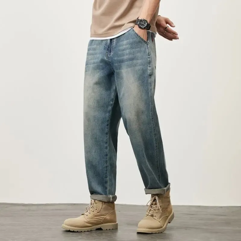 Letní rovné džíny s mikrokuželem pro muže volné Pohodlné a všestranné Ležérní Teenager Trendy Retro kalhoty džíny pro muže — image 5