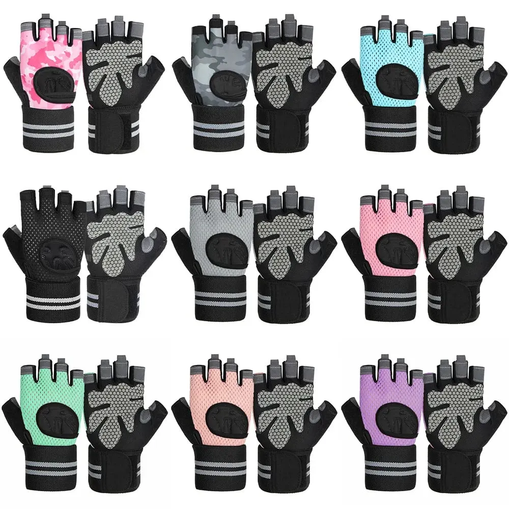 Anti SLIP Shock Breathable Half Finger ถุงมือ Breathable ถุงมือขี่จักรยานฟิตเนส GYM เพาะกาย Crossfit การออกกำลังกายถุงมือกีฬา